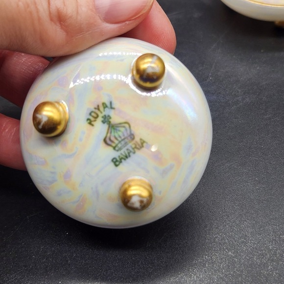 Royal Bavaria Set of 6 2" Salt Cellers Iridescent Pearlescent Gold Trim Ceramic - Picture 4 of 8